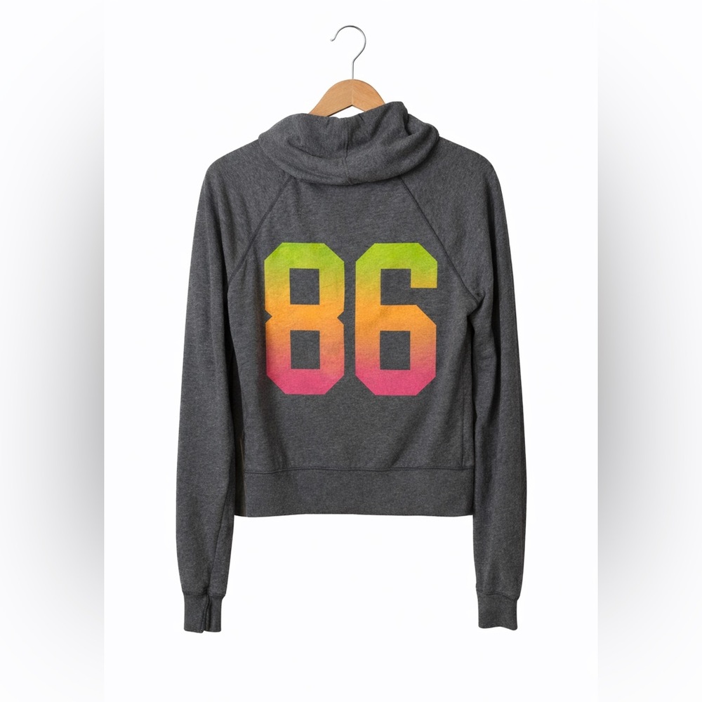 PINK VS Gray Zip Up Hoodie XS Rainbow 86 Graphic Y2K Classic Pink